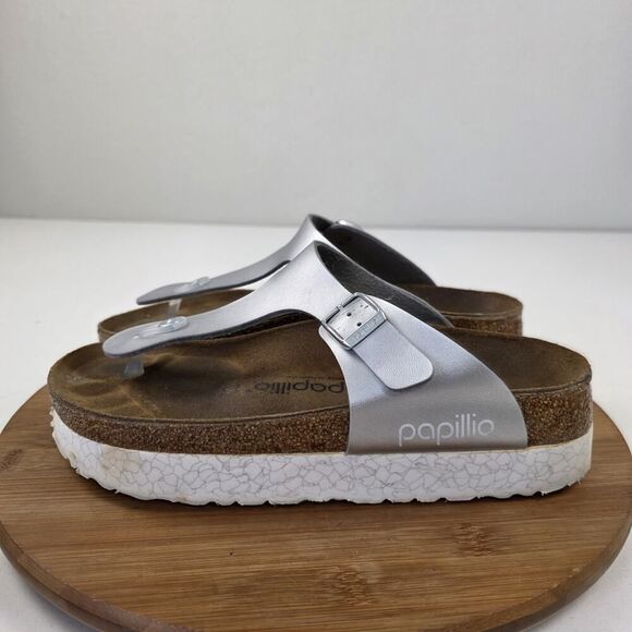 Birkenstock Papillio 39/ US 8 Gizeh Thong Sandals Metallic Silver Slip On - Picture 1 of 14